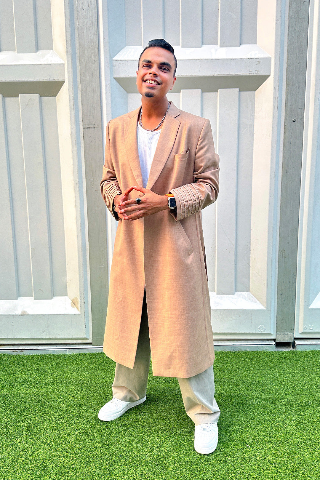 Shravan in Beige Trench with Cording detailing and Belt from Ancienne Collection