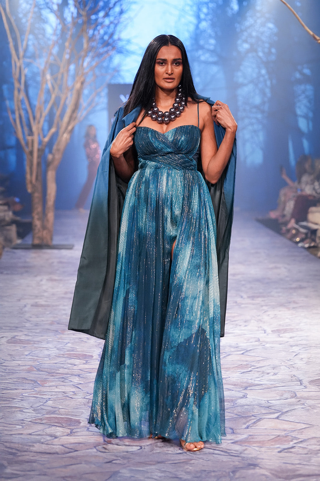 Sweetheart Printed Gown with Slit