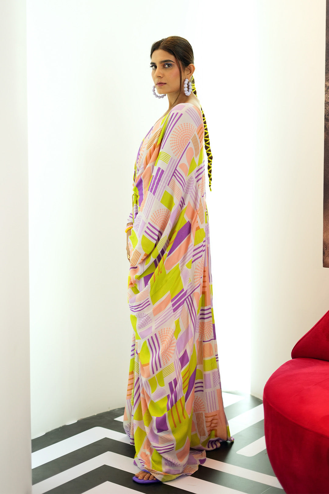 Kirshna Talsara in Geometric Printed Kaftan with Slip from Magical Wilderness Collection