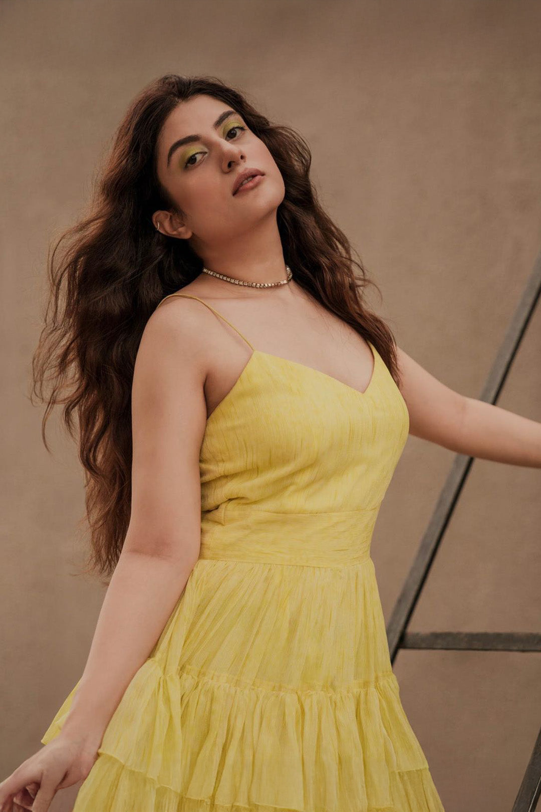 Trishala Sikka  In Yellow Space-dyed Tiered Gown