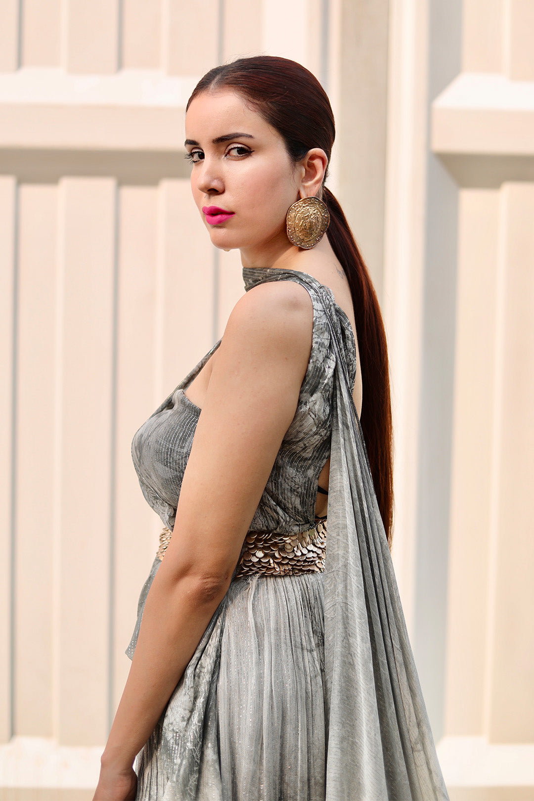 Jasleen Sabrawal in our  Forest Printed One Shoulder Dress with Hand Embroidered Waist Band and Tail  from Matric Collection