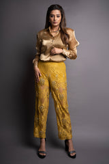 Priyamani in our Full Sleeve Organza Shirt with Embroidered Pants and Slip from Ekatra