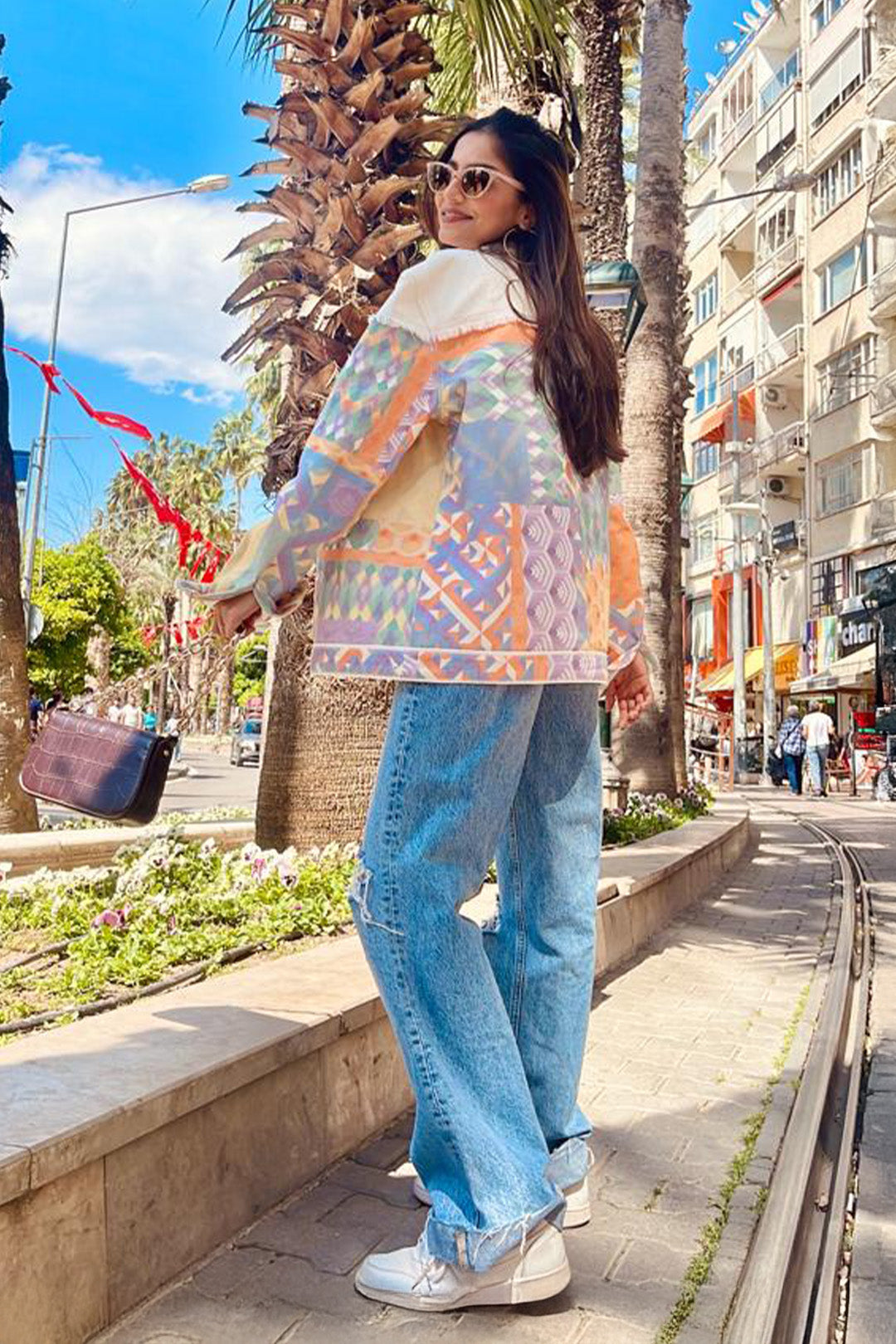 Saloni Shah in Retro-Spection Multi-Geo Printed Denim Jacket