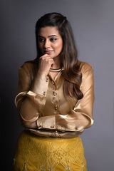 Priyamani in our Full Sleeve Organza Shirt with Embroidered Pants and Slip from Ekatra