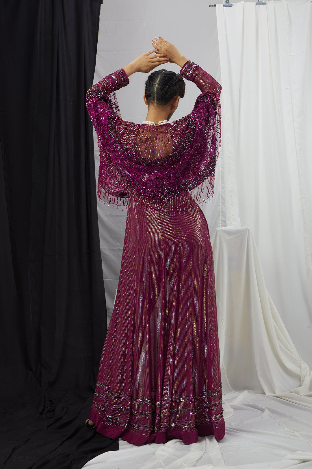 Front Slit Anarkali with Pants and Embellished Cape Set