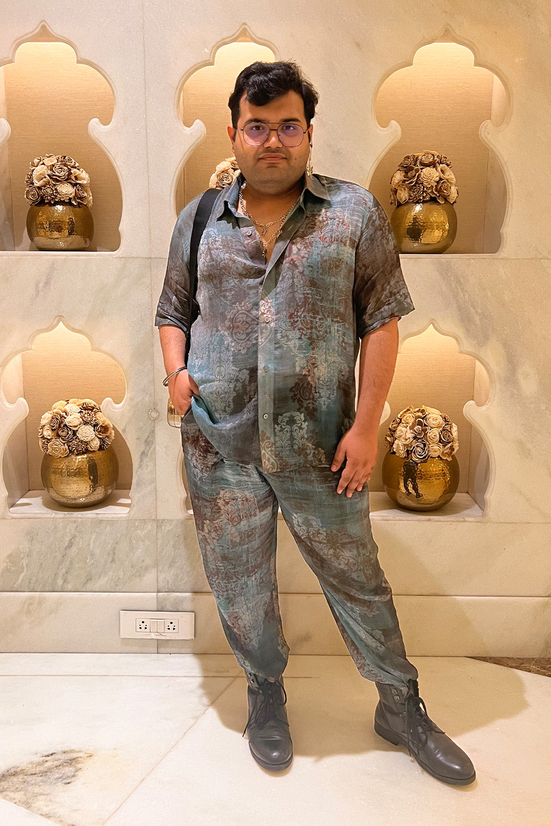 Karan Sareen in Nirmooha's Ancienne Print Shirt And Pants Set