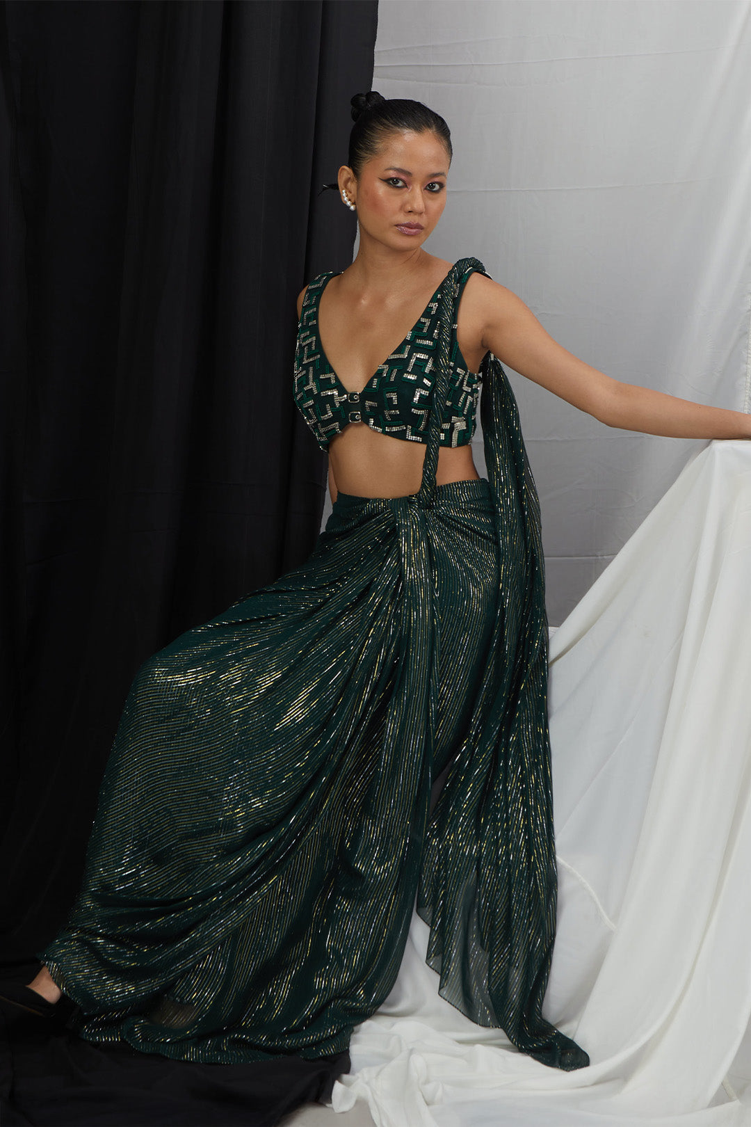 Embriodered Blouse with Pre Draped Saree