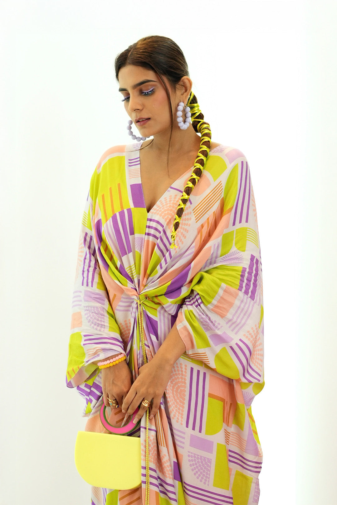 Kirshna Talsara in Geometric Printed Kaftan with Slip from Magical Wilderness Collection