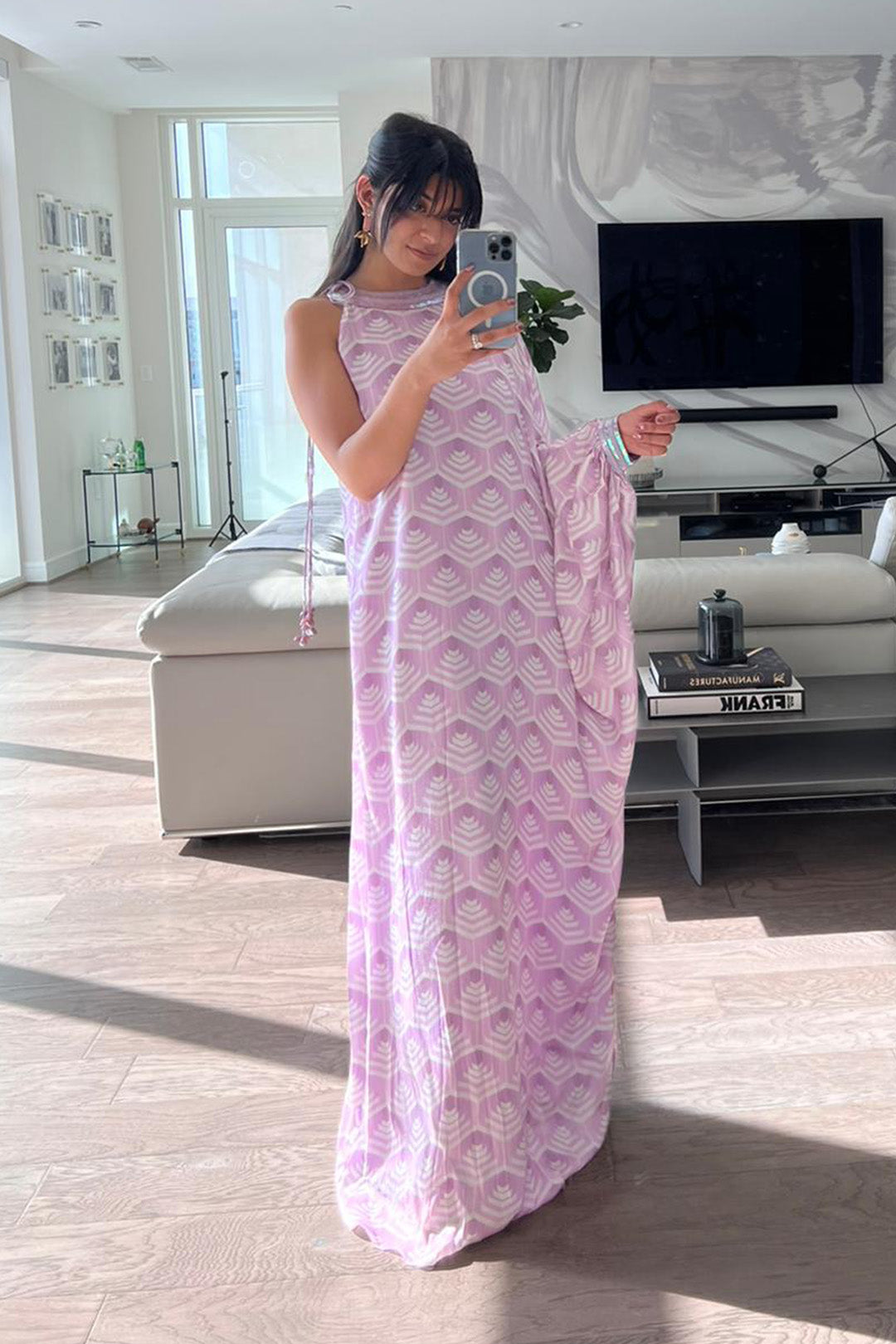 Madiha in One-shouldered Hand-embroidered Printed Kaftan from Retro Spection Collection