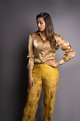 Priyamani in our Full Sleeve Organza Shirt with Embroidered Pants and Slip from Ekatra