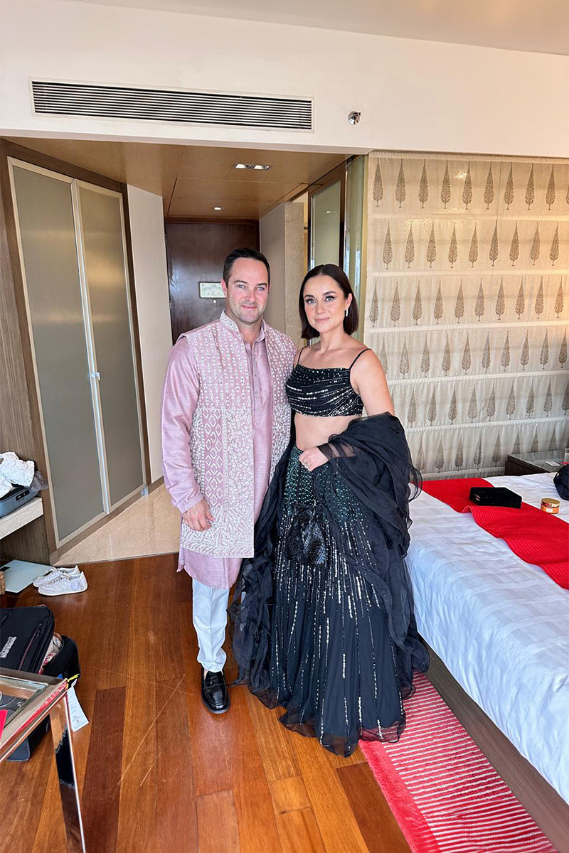 Carmen Boucher in our Embriodered Lehenga Blouse Set with Ruffle Dupatta from Matrix