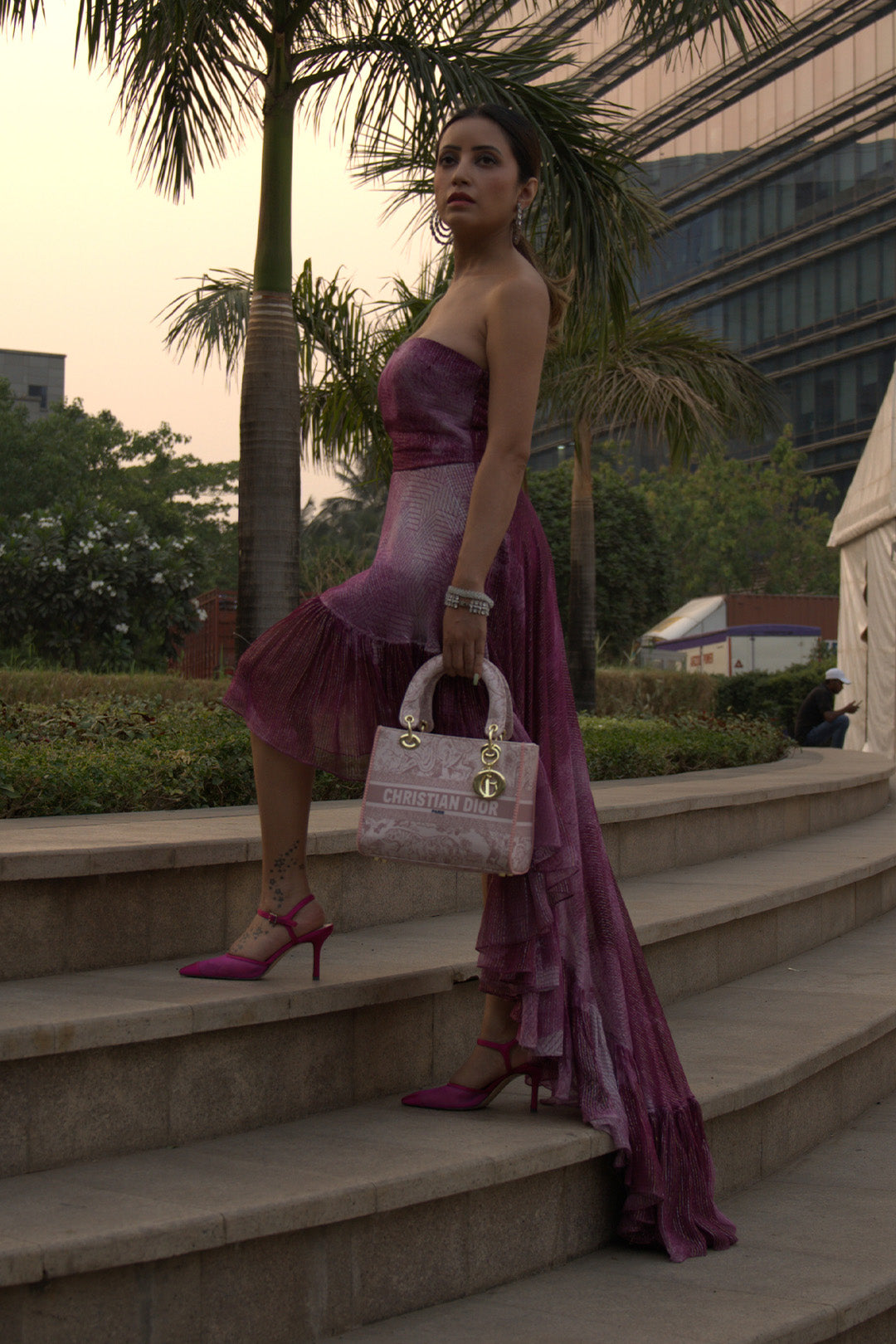 Debashree Biswa in our Ruby Printed Lurex Asymmetrical Ruffle Dress from Matrix Collection