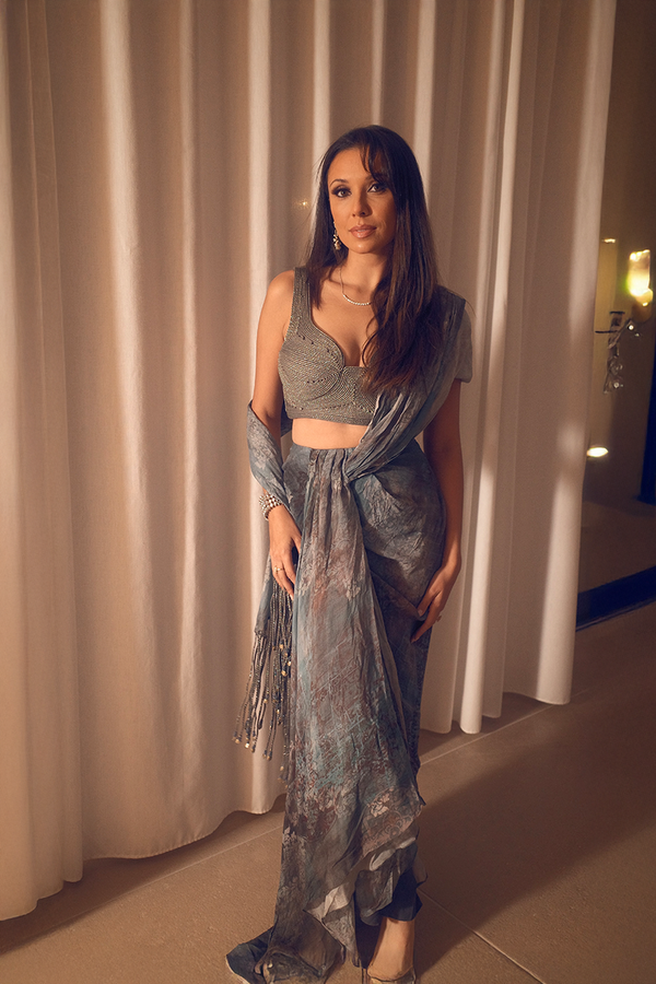 Emily Shah in our Pre Draped Chiffon Printed Saree with Cording Blouse from Ancienne