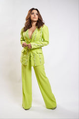 Nushrat Bharuccha in our Lime Green Hand Embriodered Blazer Set from Magical Wilderness Collection