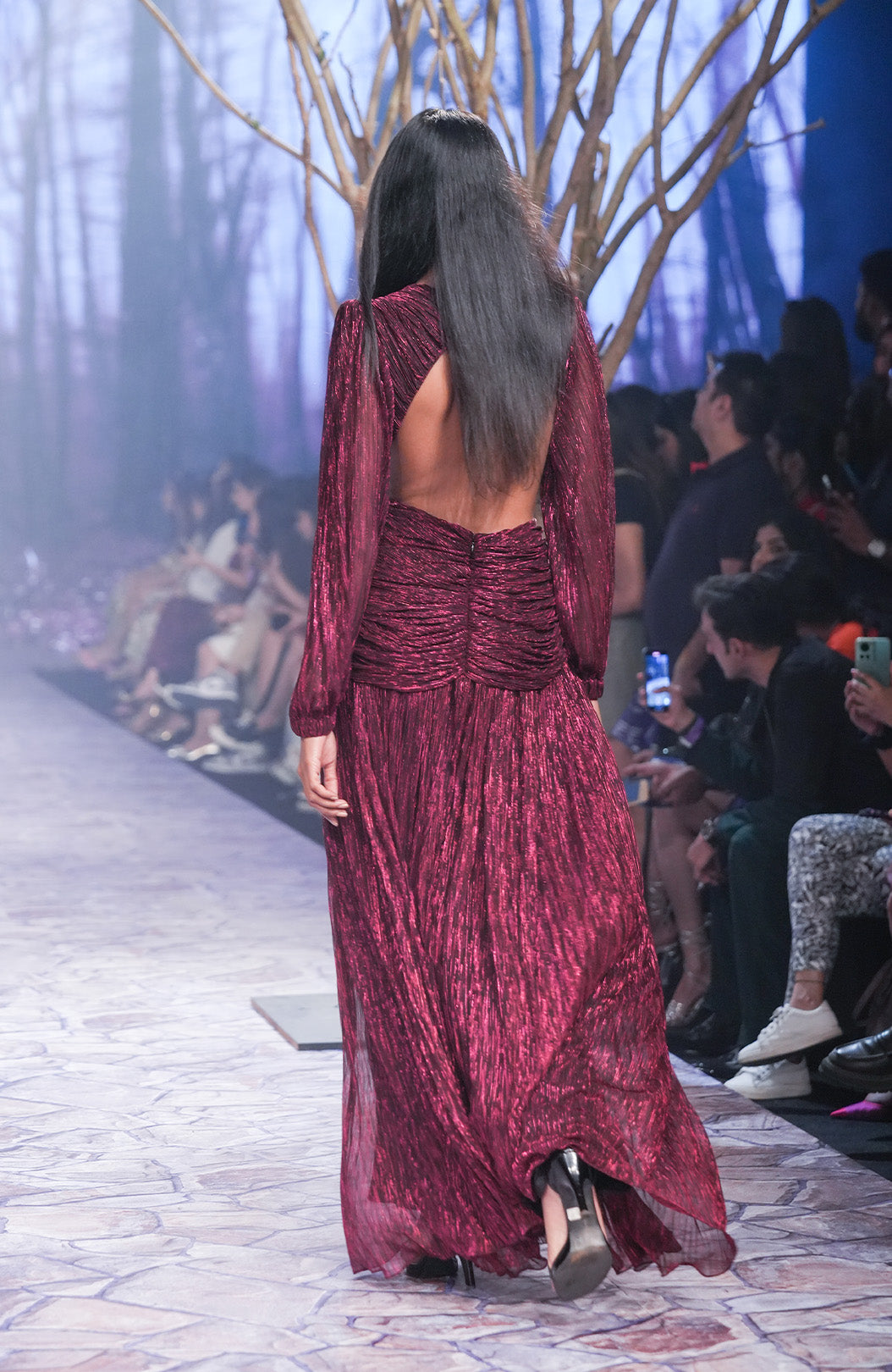 Metallic Backless Cutout Gown