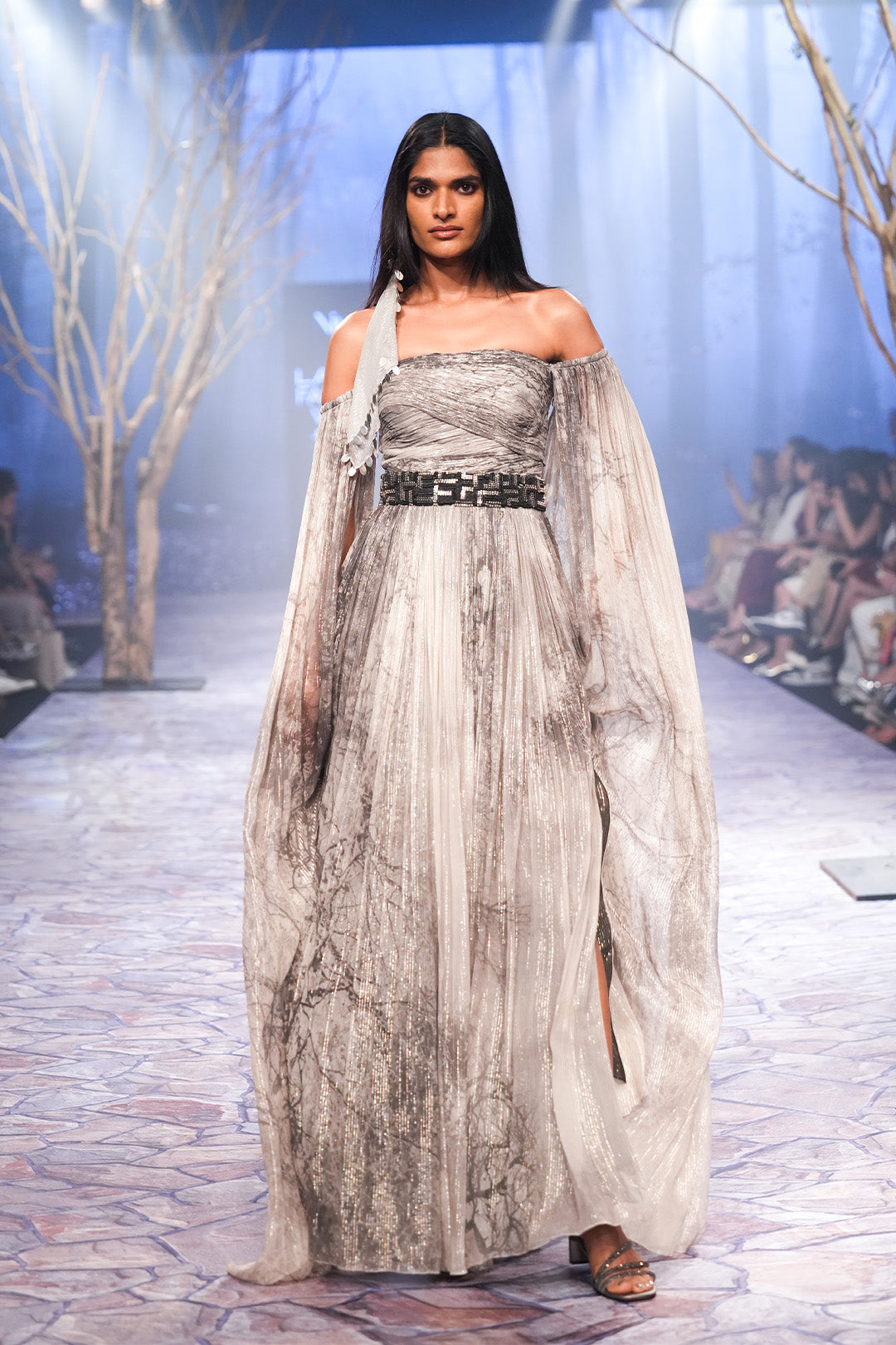 Cape Sleeve Printed Gown