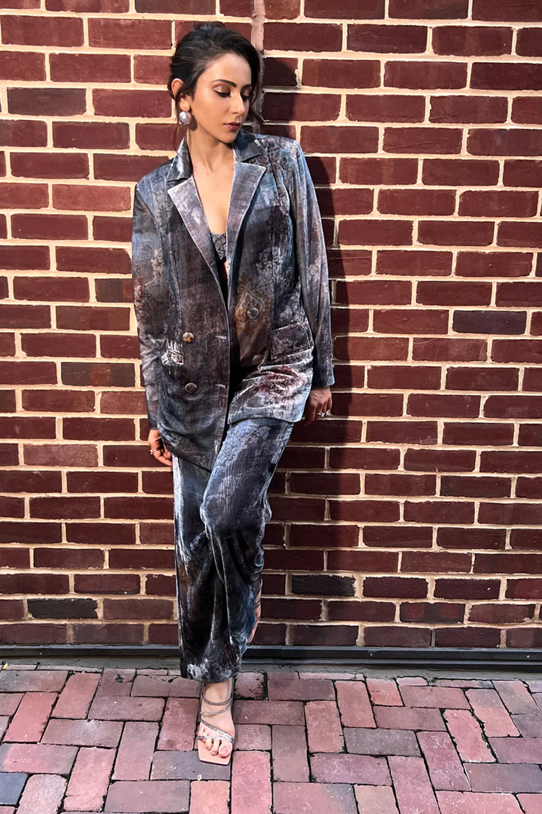 Rakul Preet in Printed Velvet Oversized Blazer set From Ancienne Collection