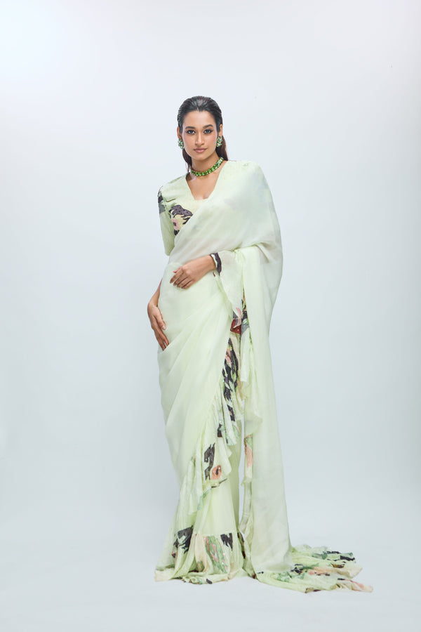 Embroidered Saree Set with Ruffle Highlights