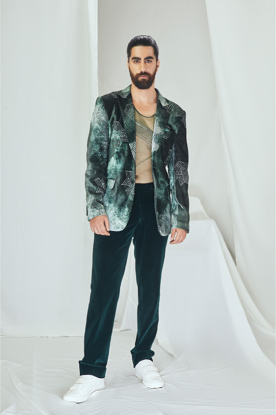 Embriodered Velvet Printed Blazer