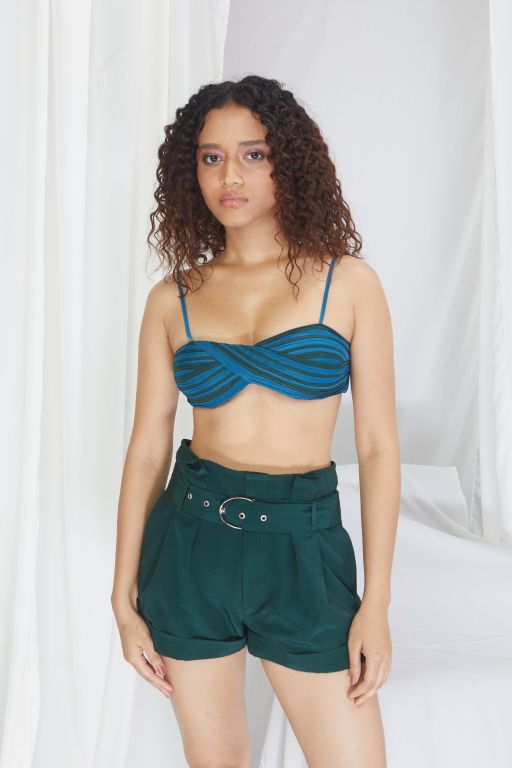 Jade Blue and Emerald Dual Colour Pleated Brallette