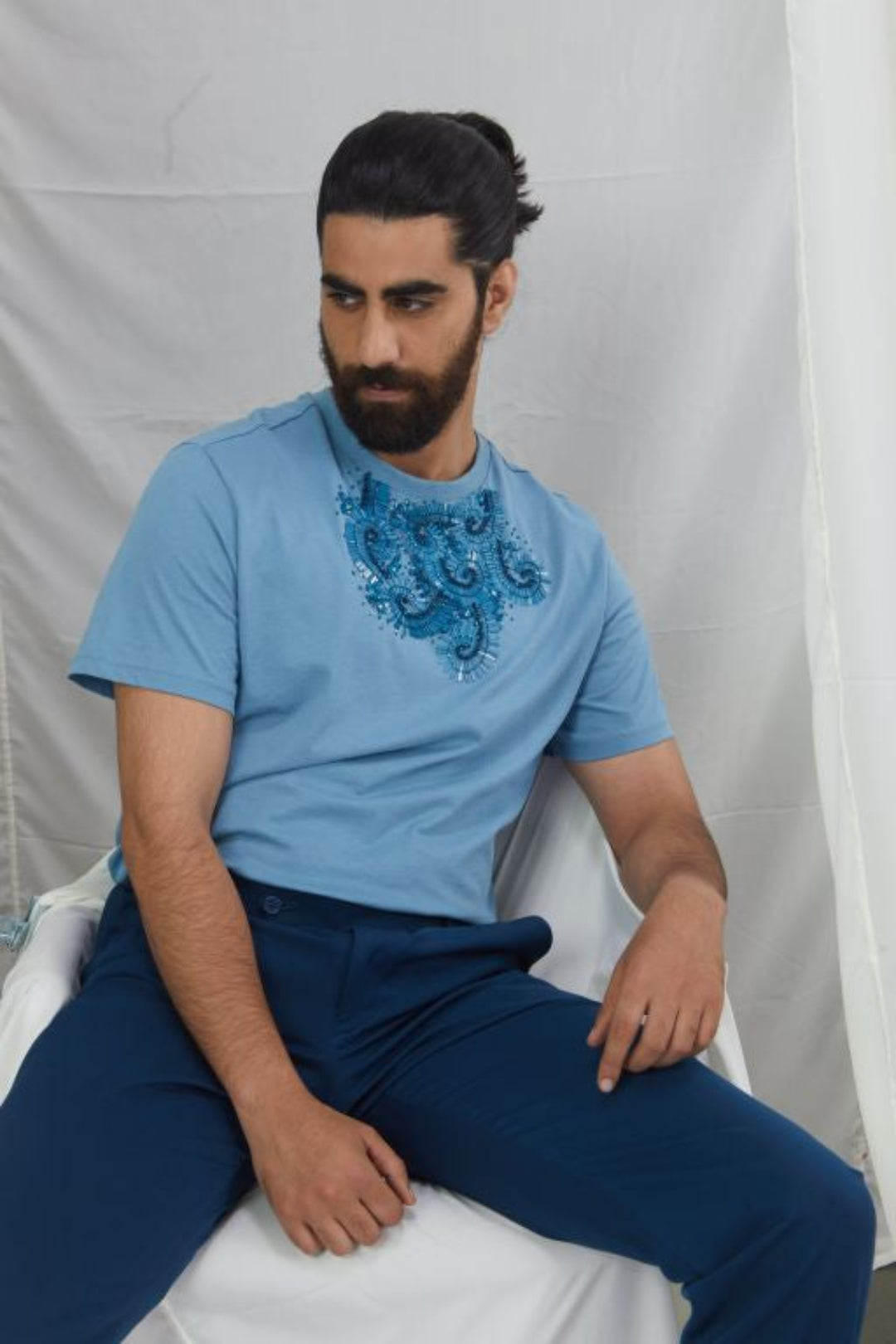 Jade Blue Embellished T-Shirt