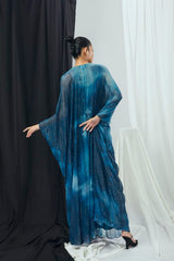 Jade Blue Printed and Hand Embroidered Lurex Kaftan with Slip