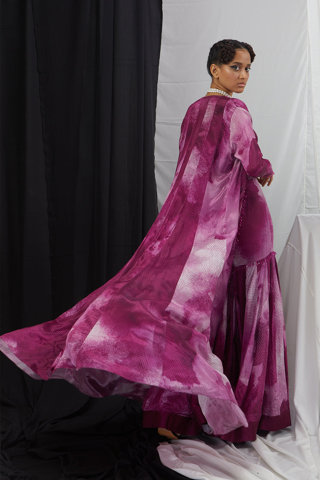 Embriodered Sharara Set with Printed Cape