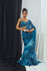 Pre Draped Ruffle Saree with Embriodered Blouse Set