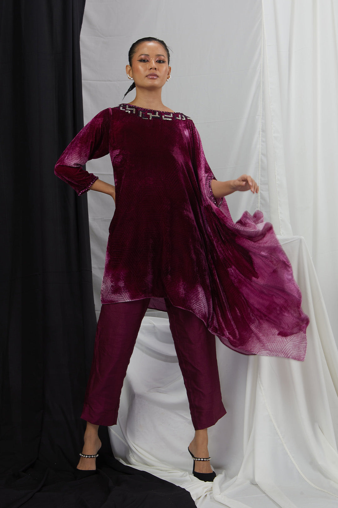 Asymmetrical Kaftan Top with Pants