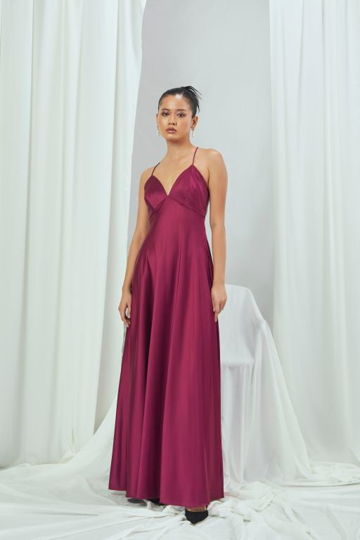 Ruby Satin Slip Gown with Cross Back