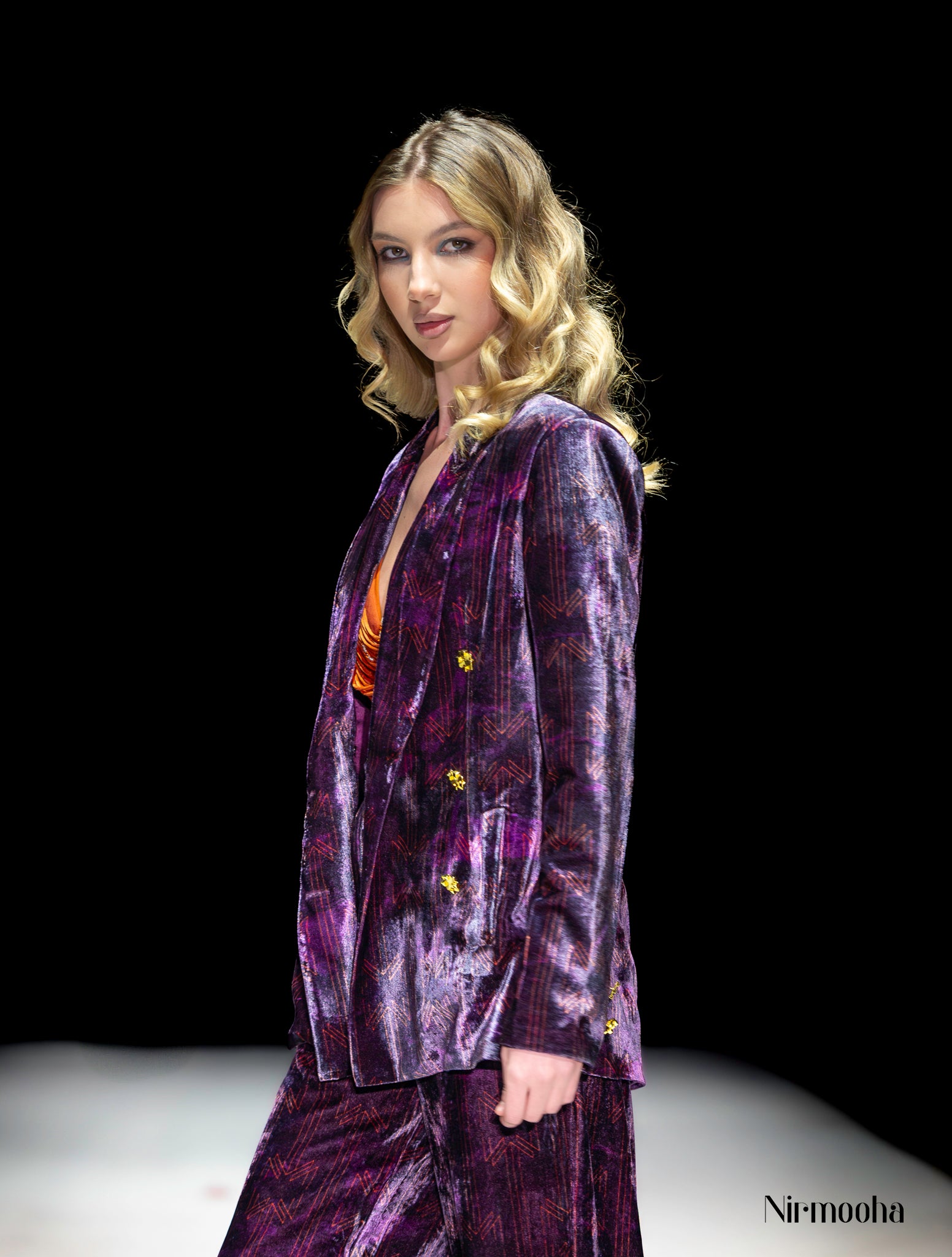 Deep Plum Jacket Set with Flame Orange Bralette