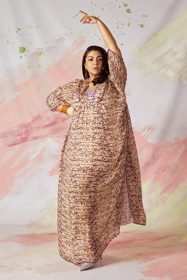 Nitya Arora in our Sequin Printed Hand Embroidered Kaftan Set