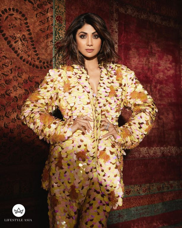 Shilpa Shetty Kundra in our Embriodered Oversized Blazer and Pants Set from Magical Wilderness Collection