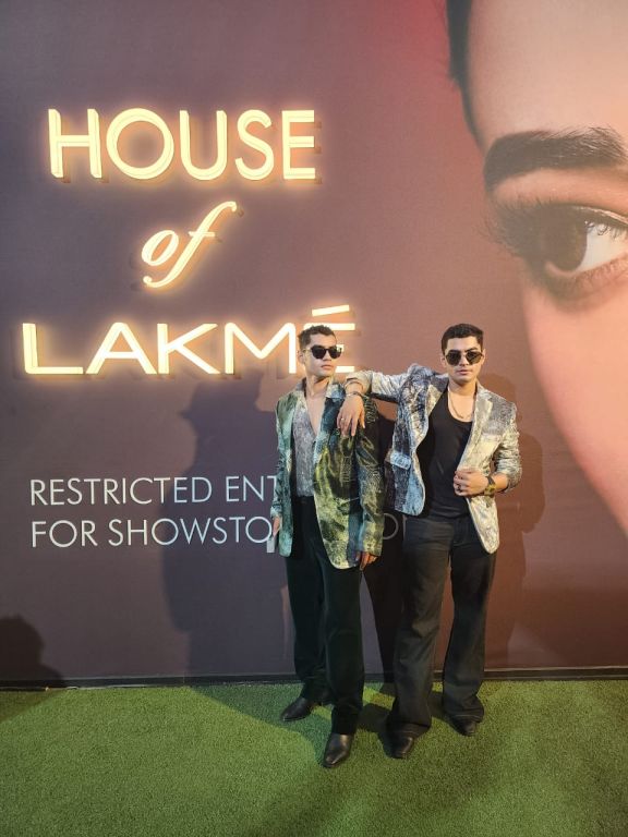 Sobo Guys in our Emerald Blotched Printed Velvet Blazer with Hand Embroidery, Emerald Velvet Pants paired with Forest Printed Lurex Shirt from Matrix Collection