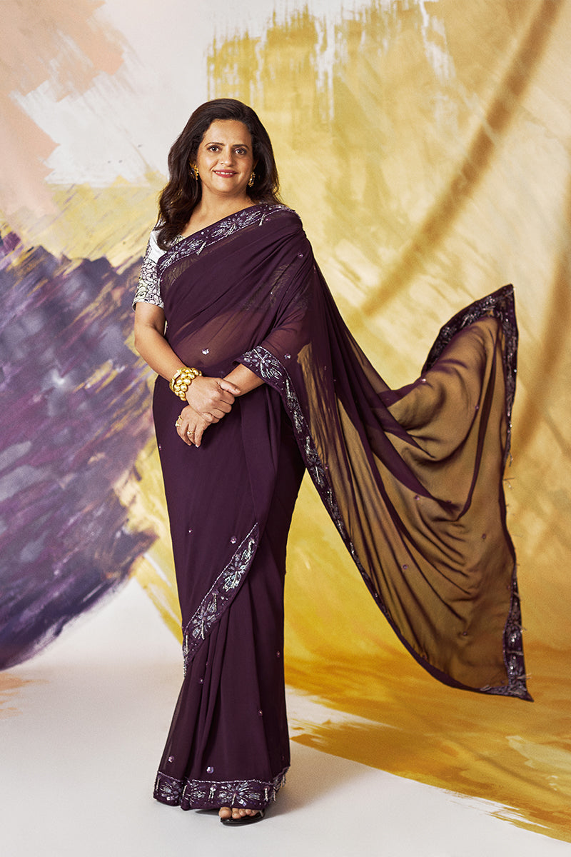 Ashwini Bhide in our Embroidered Saree with Printed Blouse