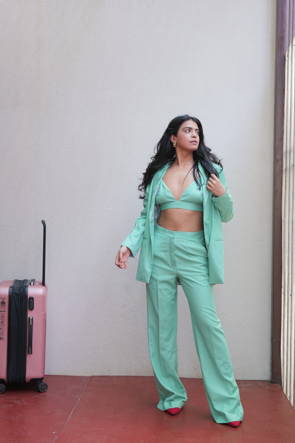 Nishtha gandhi in Nirmooha's Pant suit and Bralet with Buckles from Retro-Spection Collection