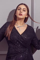 Huma Qureshi in Bespoke Black Shimmer Fit Party Dress