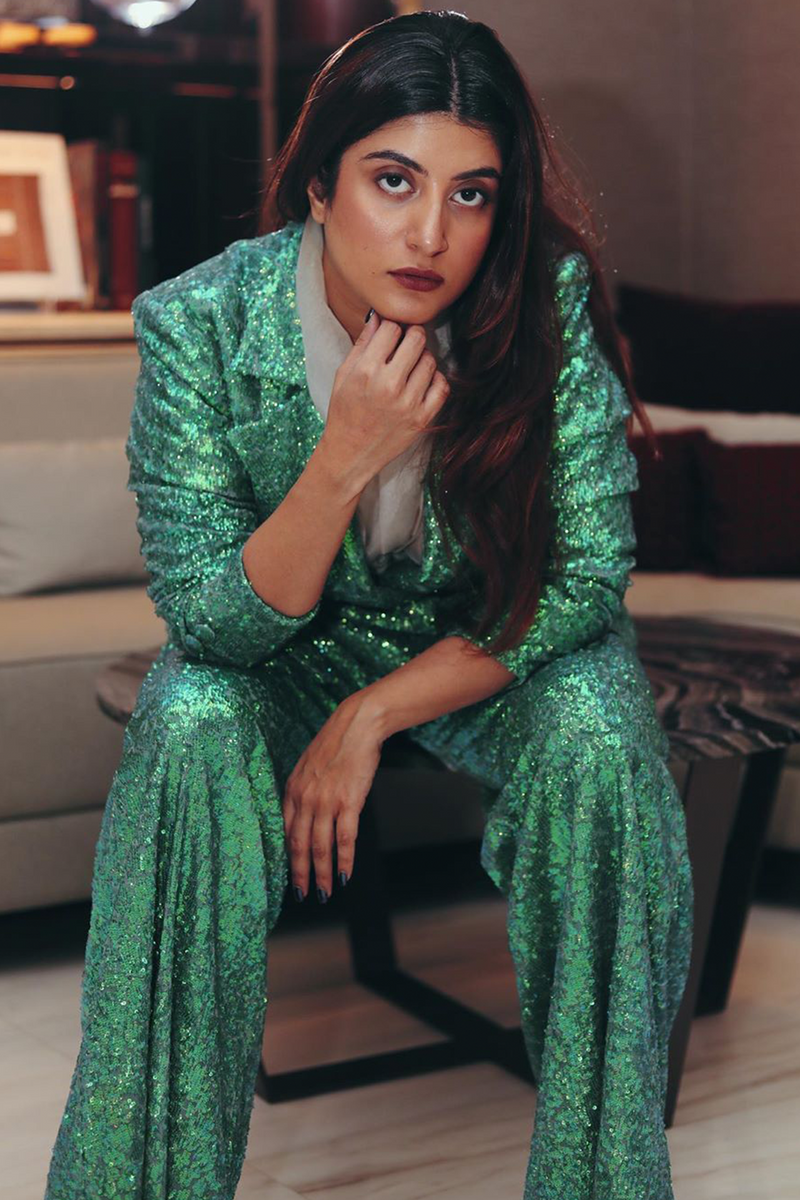 Trishala Sikka In  Green Sequined Blazer Set
