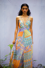 Multi-Geo Printed Drape Maxi with Embroidered Sequin Straps