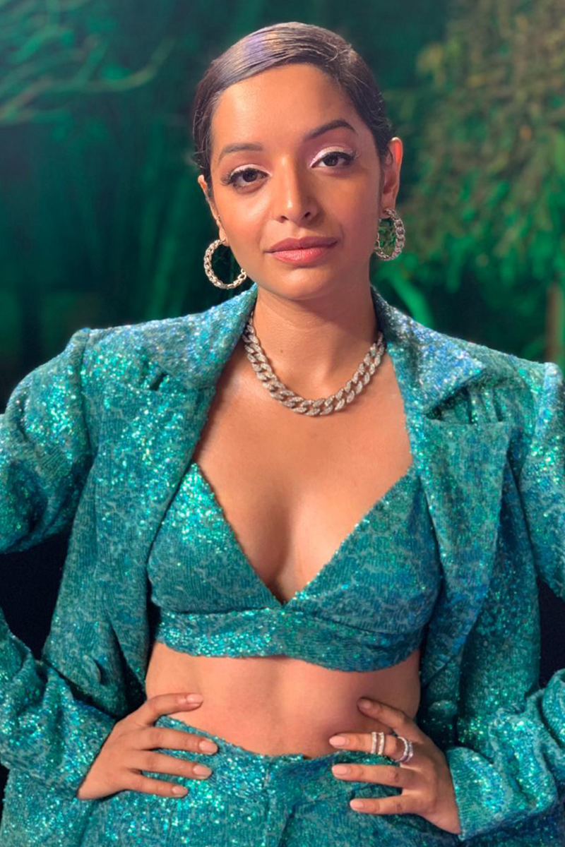 Lisa Mishra  In Green Sequined Blazer Set