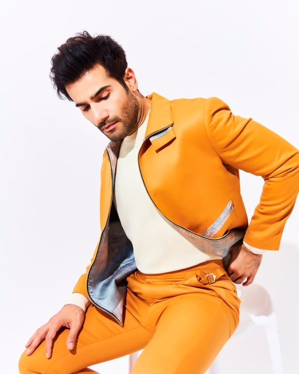 Karan Tacker in our Mustard Suiting Jacket and Pants Set from Ancienne Collection