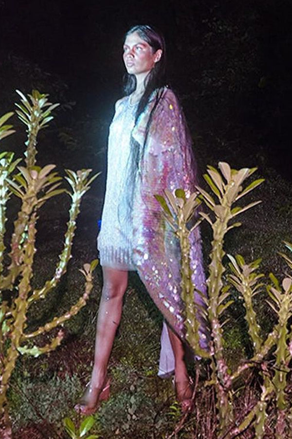 Vogue Italia in Holographic Sequined Open-sleeved Long Jacket