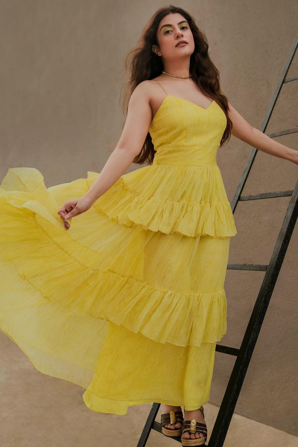 Trishala Sikka  In Yellow Space-dyed Tiered Gown