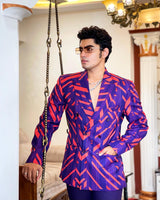 Soboguys In Nirmooha's Violet and orange Blazer and Pants set From Caged Kaleidoscope Collection