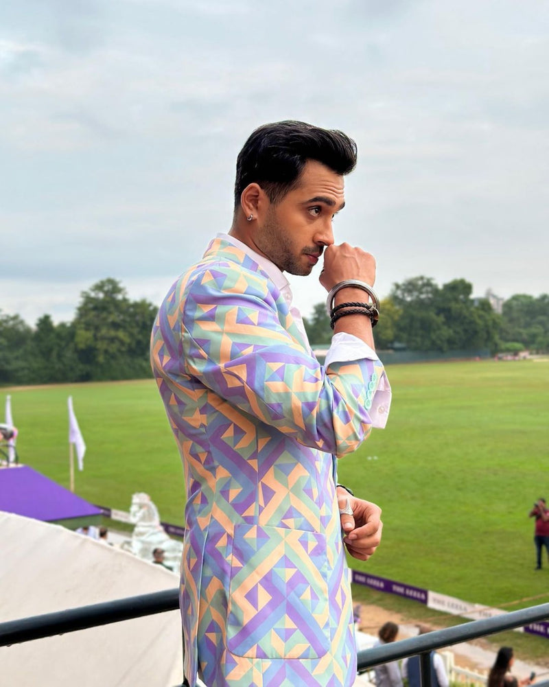 Yashvardhan Shah in Geometric Printed  Single Breasted Suit from Retro-Spection Collection