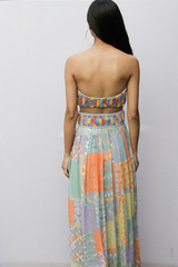 Multi-Geo Gathered Maxi-Skirt with Handcrafted Sequin Belt
