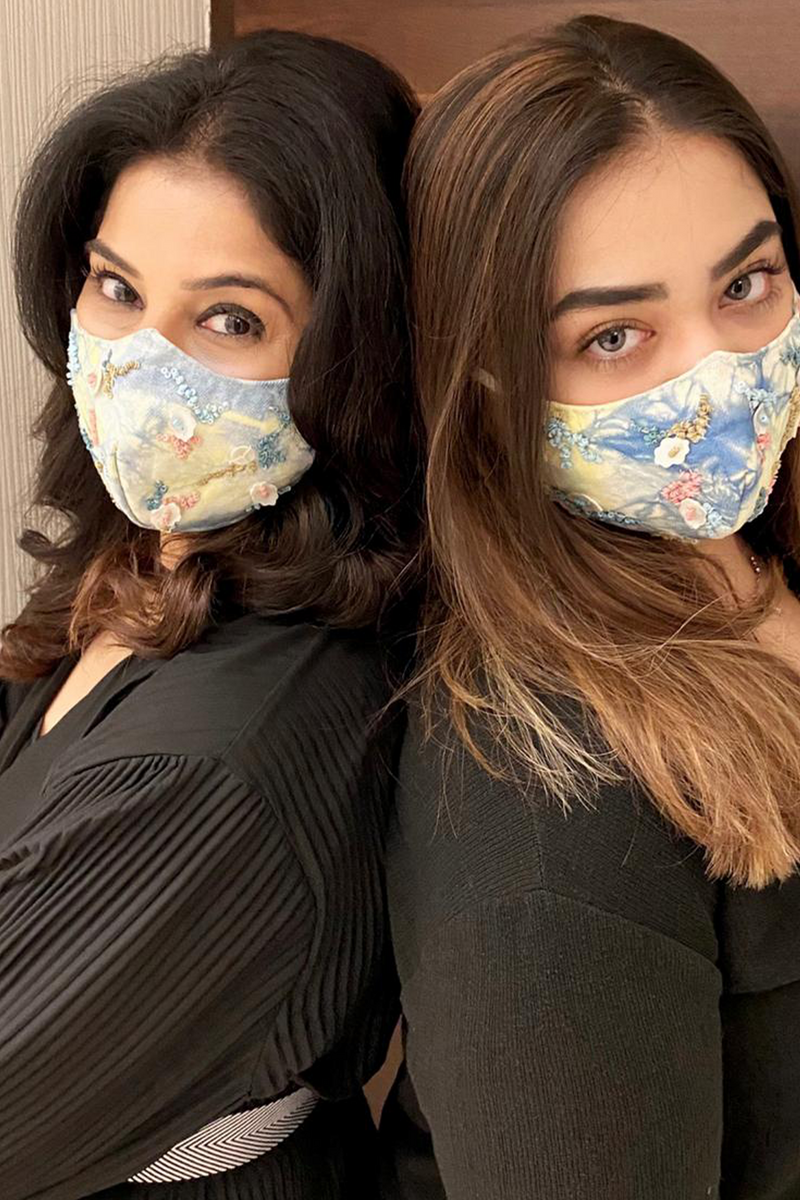 Bhavna Jasra with her daughter Tia In Hand-embroidered Masks
