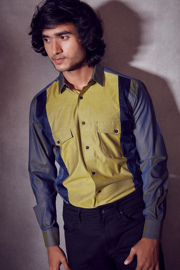 Shining Oxford Blue and Front Mustard Yellow Shirt