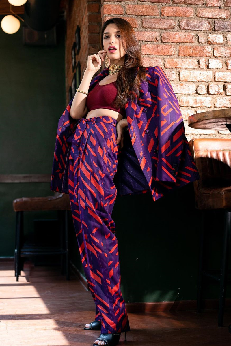 Maia Sethna Malhotra in Nirmooha's Deep Violet Blazer and Pants Set