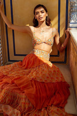 Manushi Chhillar in Embroidered Bralet and Layered Georgette Skirt with Embroidered Yoke from Retro Spection Collection